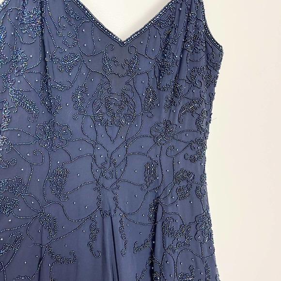 Niteline Della Roufogali Vintage Blue Silk Beaded Strappy Mini Dress Size 4 - Picture 5 of 13